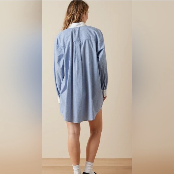 AMERICAN EAGLE AE Button Up Shirt Dress in Blue & White Pinstripe, XL - Picture 3 of 12